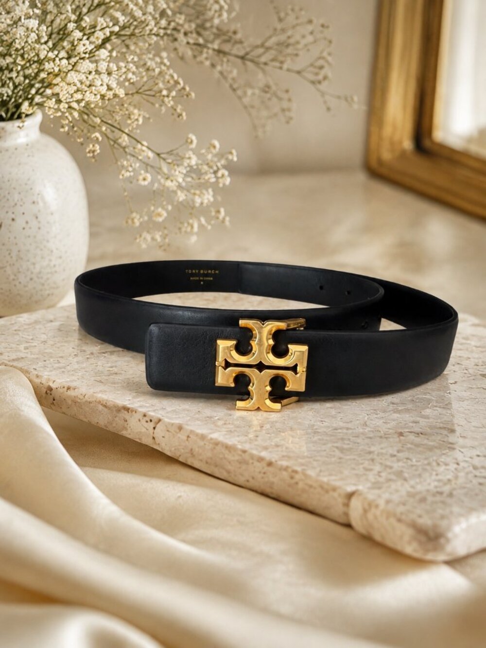 NEW Tory Burch 1" Black Leather Belt